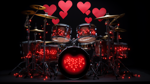 Heart-shaped drum set with EKG lines