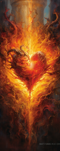 Detailed Heart on Fire Oil Painting by Rembrandt