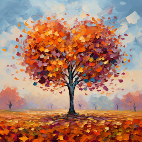 Impressionist image of heart-shaped oak tree leaves in fall Impressionist image of heart-shaped oak tree leaves in fall