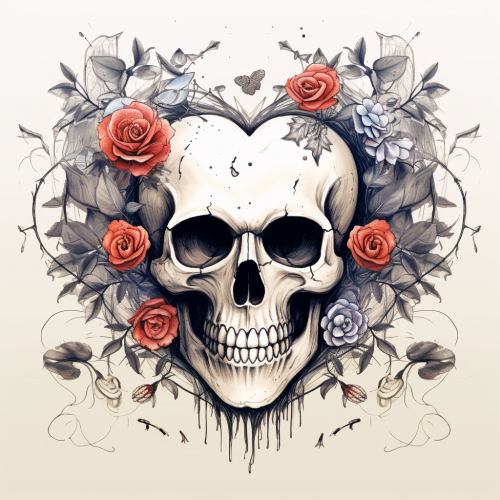 Heart Skull Flowers Sketch Artwork