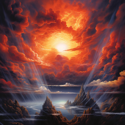 Glowing clouds and sun scene