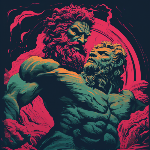 Hercules wrestling lion in Japanese woodblock style Hercules wrestling lion in Japanese woodblock style