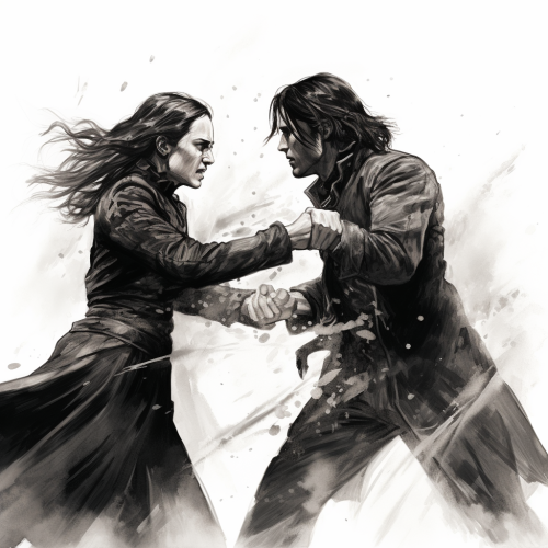 Hermione Granger and Severus Snape fighting sketch