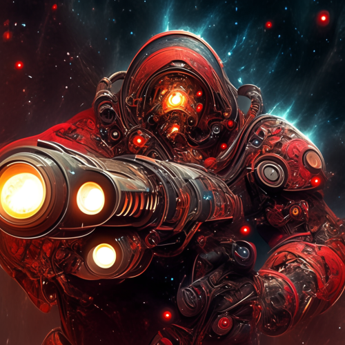 Hi-tech cosmonaut with antimatter gun