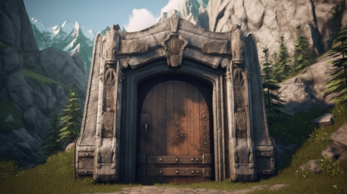 Hidden mountain door in realistic detail