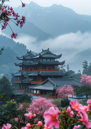 Oriental architecture hill viewpoint