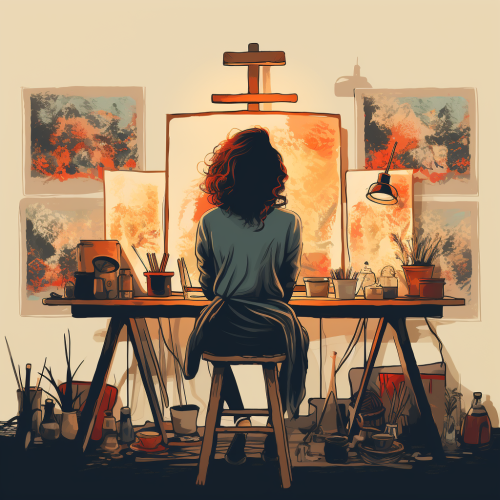 Silhouette of Hipster Female Painter in Studio