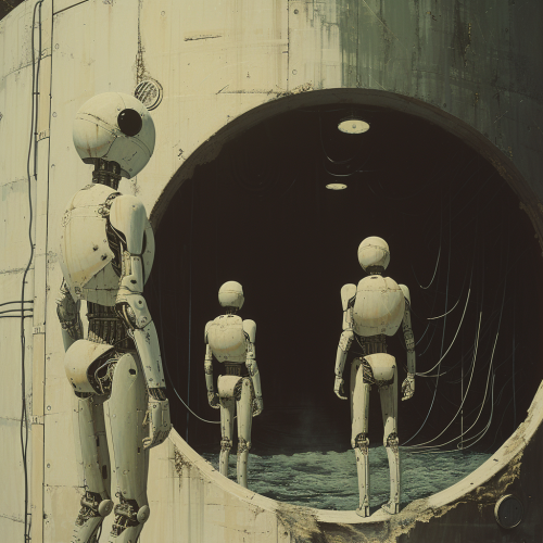 Humanoid figures trapped inside contrasting scale Humanoid figures trapped inside contrasting scale