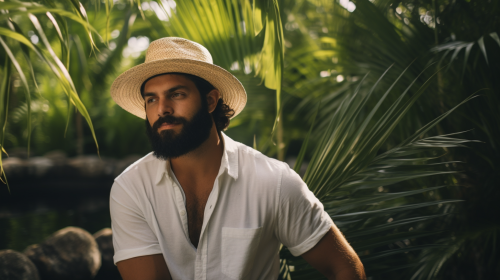 Hispanic male enjoying nature in the garden