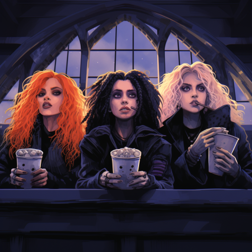 Hocus Pocus characters enjoying a movie together