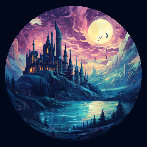 Hogwarts in Aurora Sky Vangoh Style Fullmoon