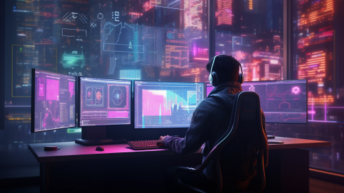 Trader operating hologram terminal