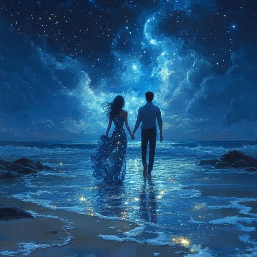 Couple holding hands on beach