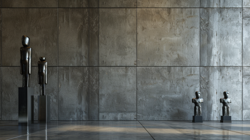 Home Interior with Broken Columns and Modern Figurines