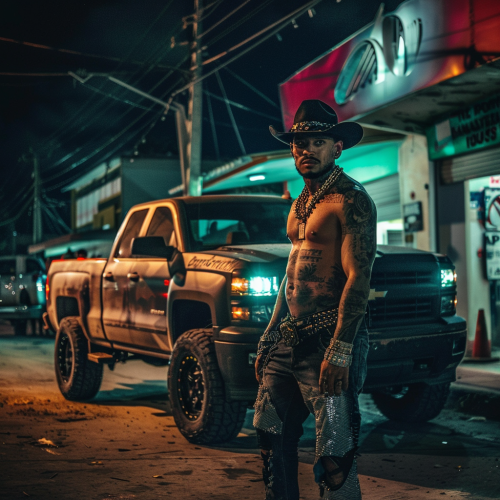 Honduran cowboy rapper cyberpunk Chevy
