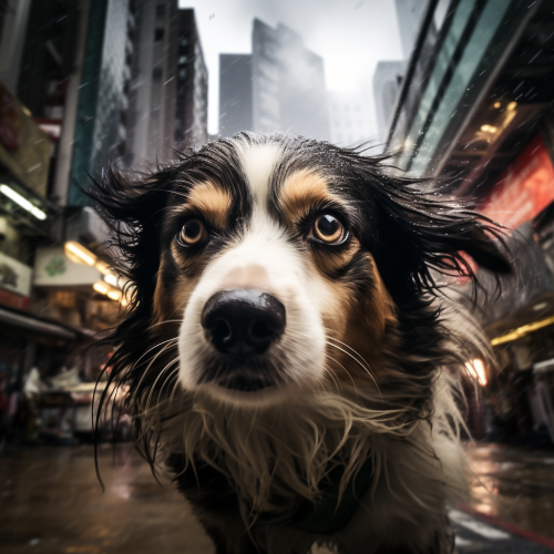 Brave dog in the midst of a typhoon