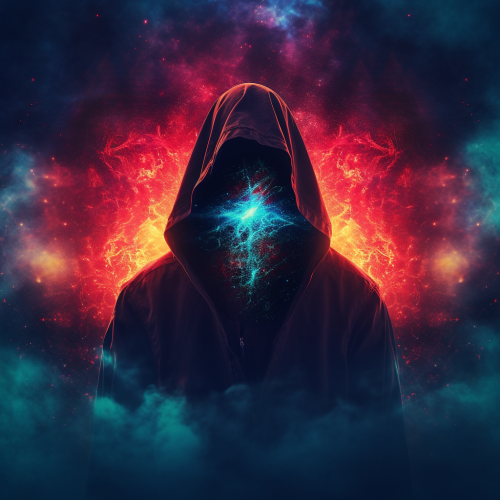 Hooded celestial being creating universe synthwave Hooded celestial being creating universe synthwave