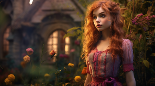 Slender woman in magical fairy forest