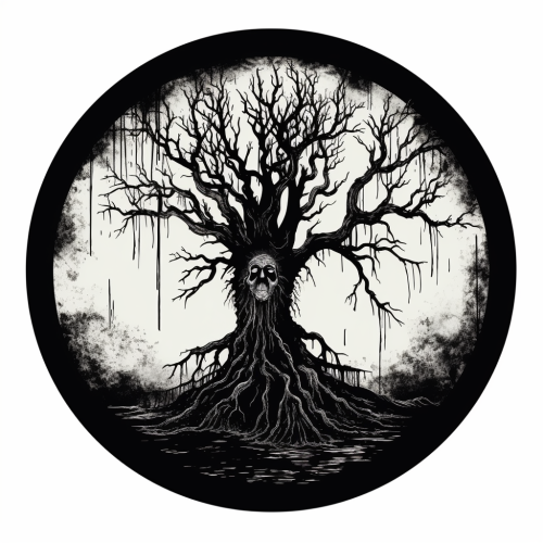 Black and White Tree Logo with Horror Vibes