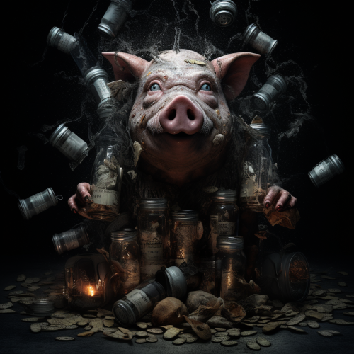 Terrifying piggy bank in horror film poster