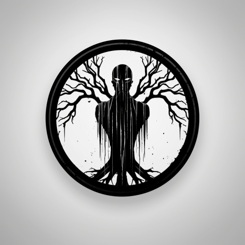 Metal statue tree logo in horror style