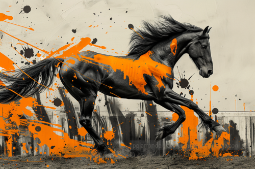 Horse with Painters Splatters Background