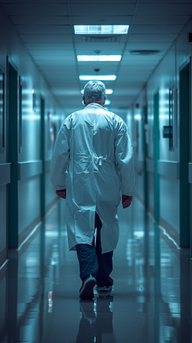 Doctor in hospital hallway