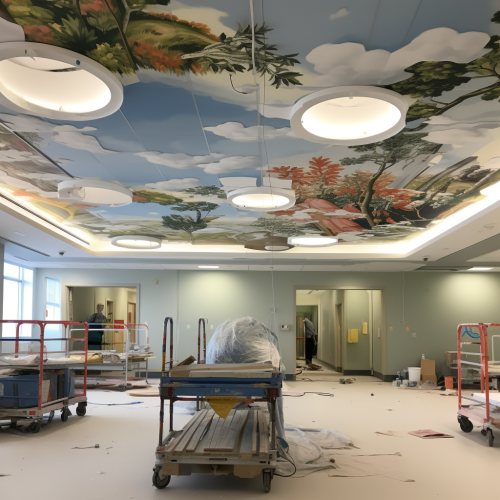 Hospital room ceiling construction work Hospital room ceiling construction work