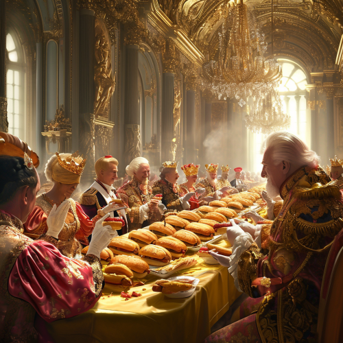 Heads of State Eating Hotdogs in European Palace