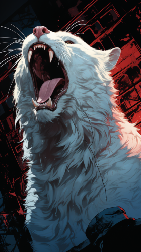 Howling white cat in Sin City