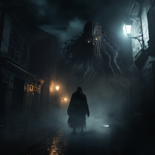 HP Lovecraft horror elder god foggy streets night