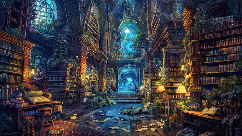 Medieval Water City Library Painting