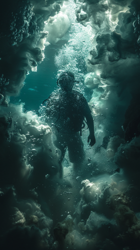 Human Disintegrating Underwater Abyss Dark Lighting