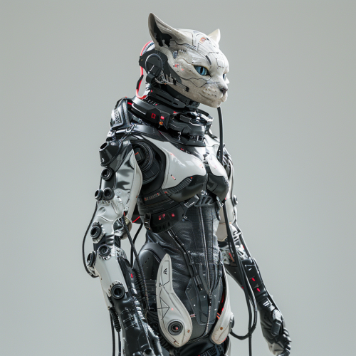 Human with feline features in futuristic clothing