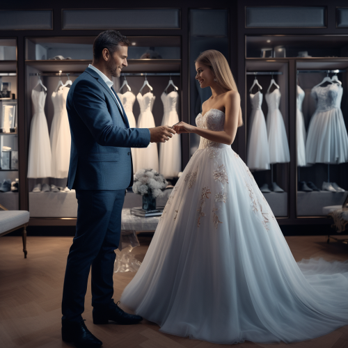 Husband selecting gown for wife