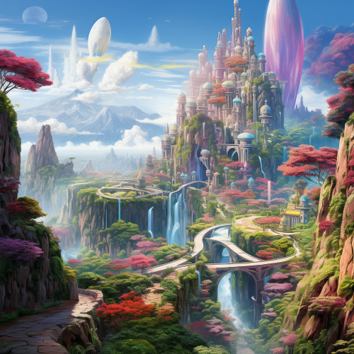 Vibrant fantasy world with spiritual elements