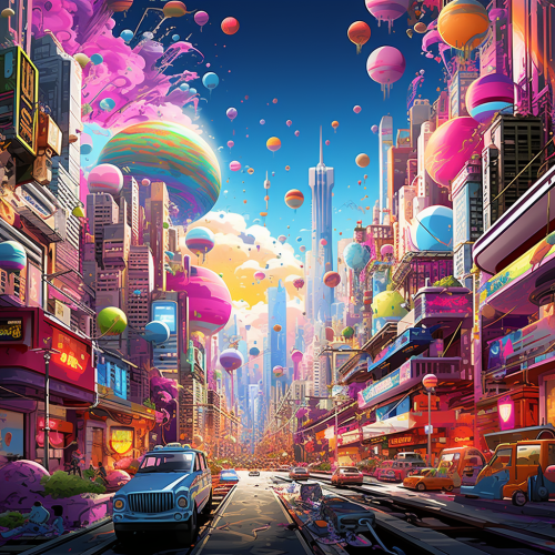 Vibrant Hyperpop City Scene