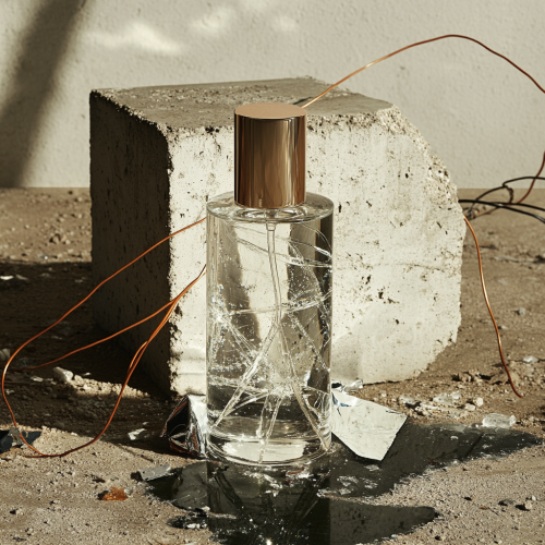hyperreal image of cylindrical clear perfume bottle display