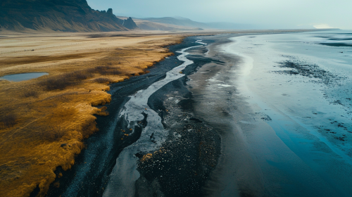 Icelandic nature autumn dawn drone shot