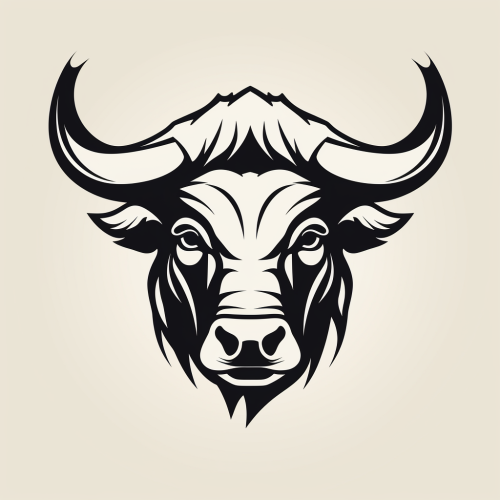 Black and white outline logo of a bull icon