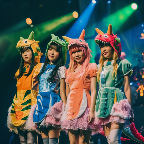 Five girls in dinosaur costumes
