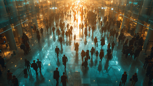 Immigration Line at Modern Airport