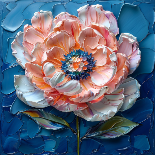 Impasto peony on dark background