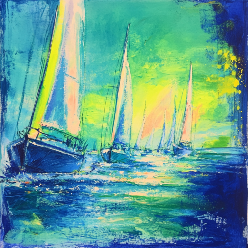 Pastel Graphite Sailing Boats Artwork