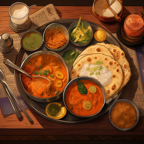 Traditional Indian dishes in manga style