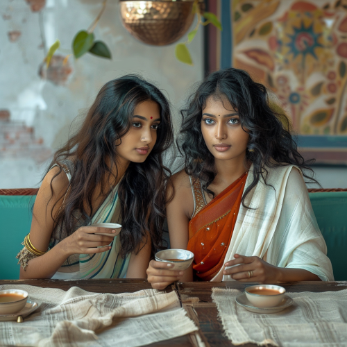 Indian girls having brunch in a restaurant