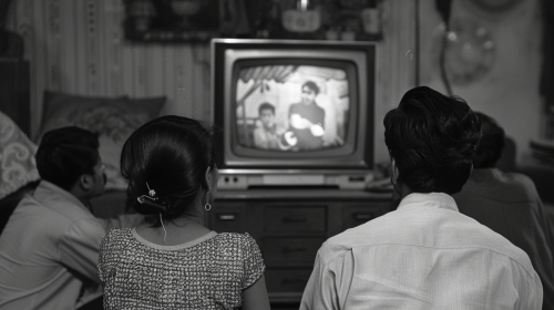 Indian people watching tv 1980