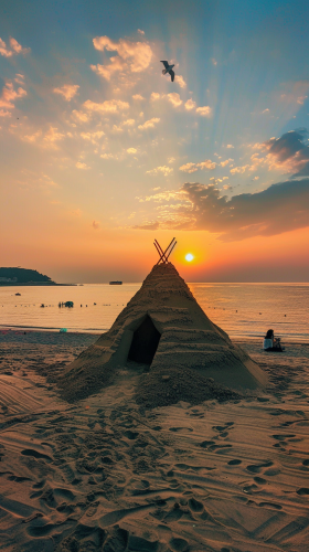 Indian tent on sandy beach