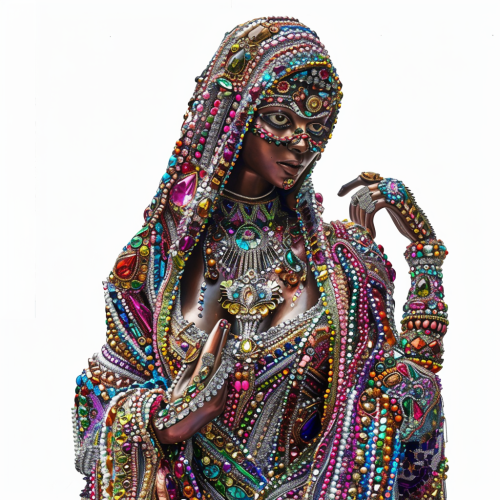 Indian woman covered in colorful gemstones