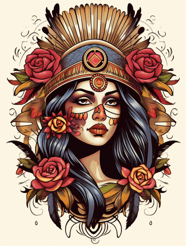 Indian woman tattoo template with red headband